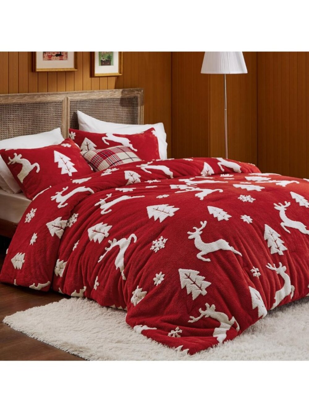 Cozy Red Fluffy King Comforter Set - 3-Pc Winter Christmas Bedding Essentials